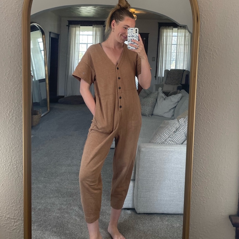 Madewell Cotton Brown Button-Up Jumpsuit